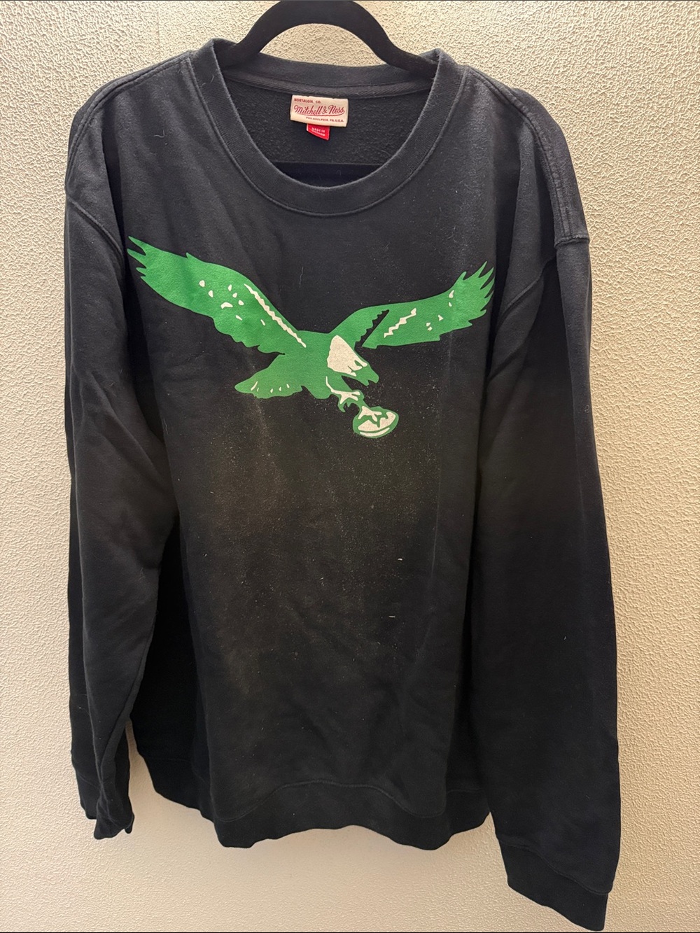 Mitchell & Ness Black Sweatshirt with Kelly Green Eagle